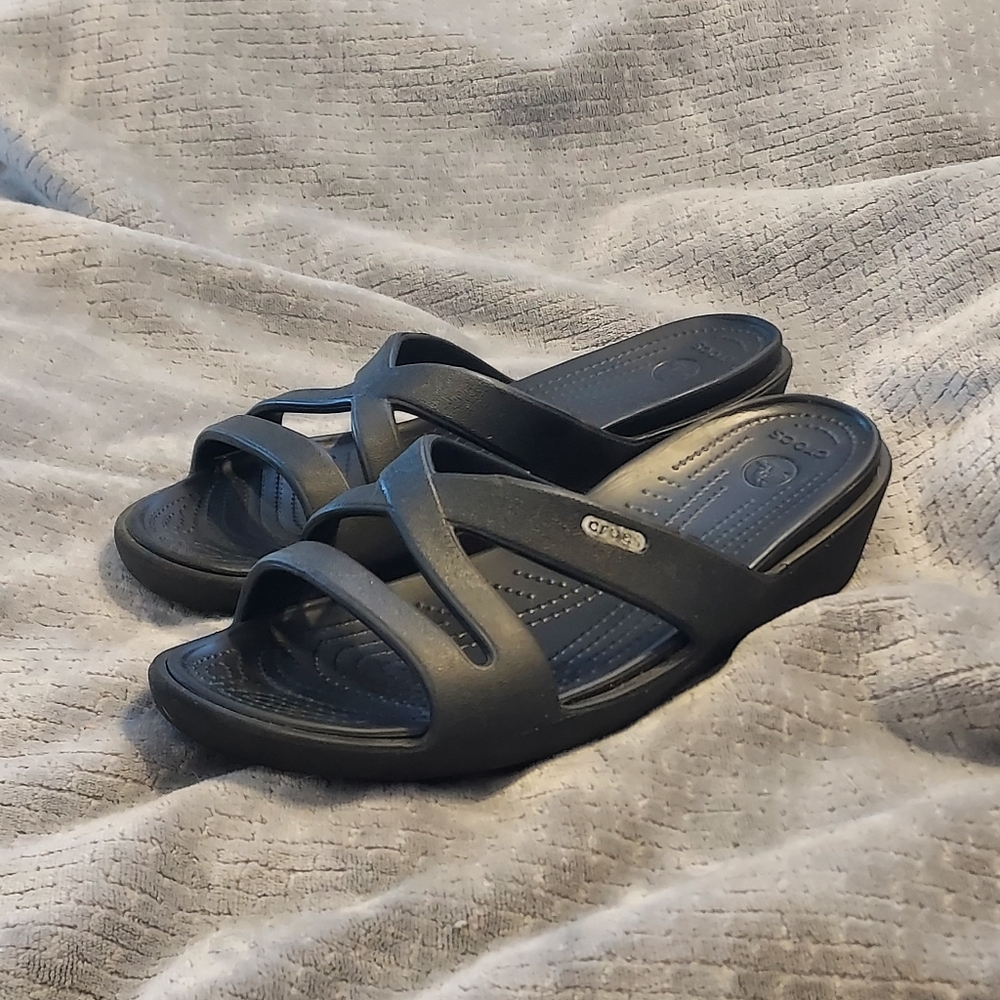 Crocs Women's Patricia II Wedge Sandal Black 11 Neutral Boho